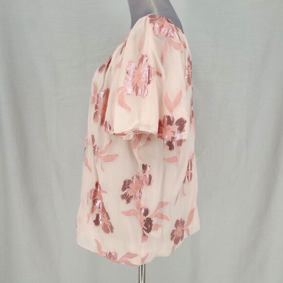 Rebecca Taylor Top Womens XL Pink Metallic Floral Blouse Silk Blend Lined New - Picture 12 of 13